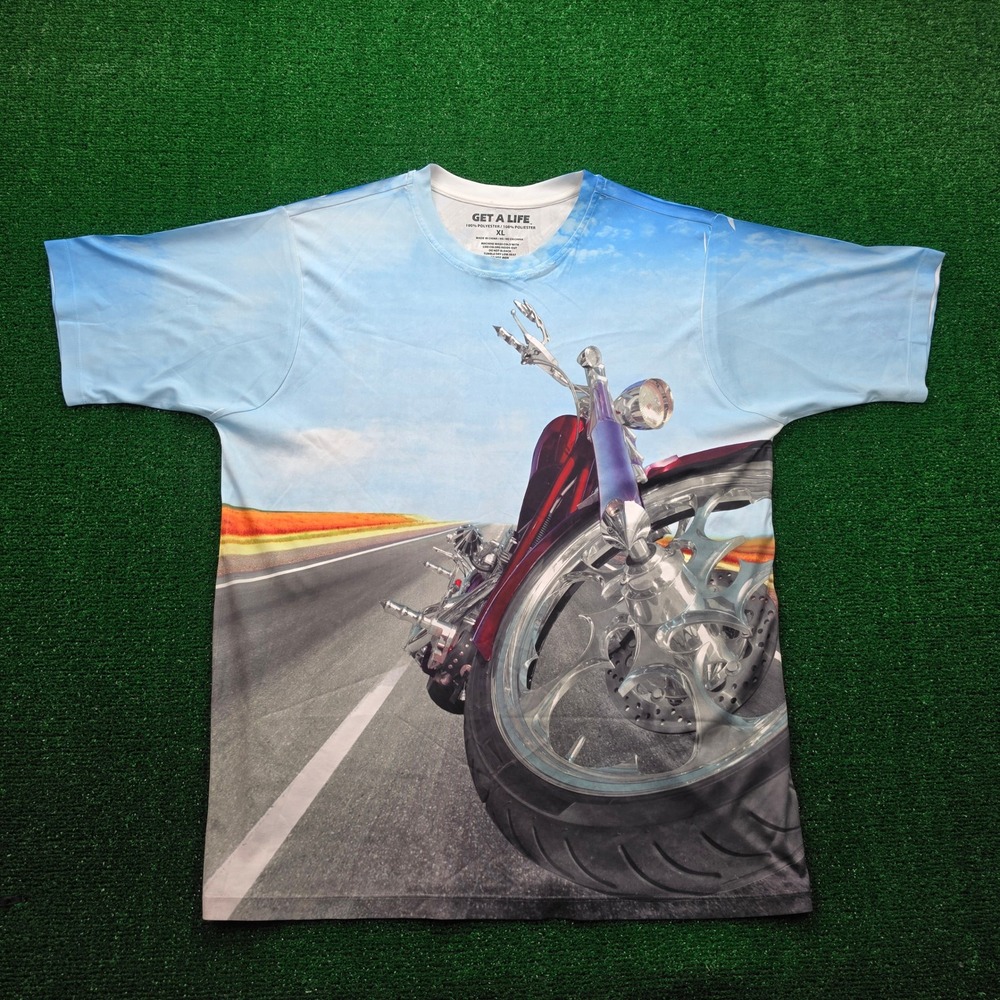 Get A Life Chopper Motorcycle All-Over Graphic Print Tshirt Mens XL Biker